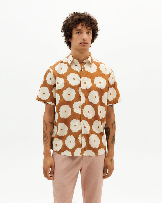 Chemise manches courtes camel en coton bio - poppy tom egypt brown
