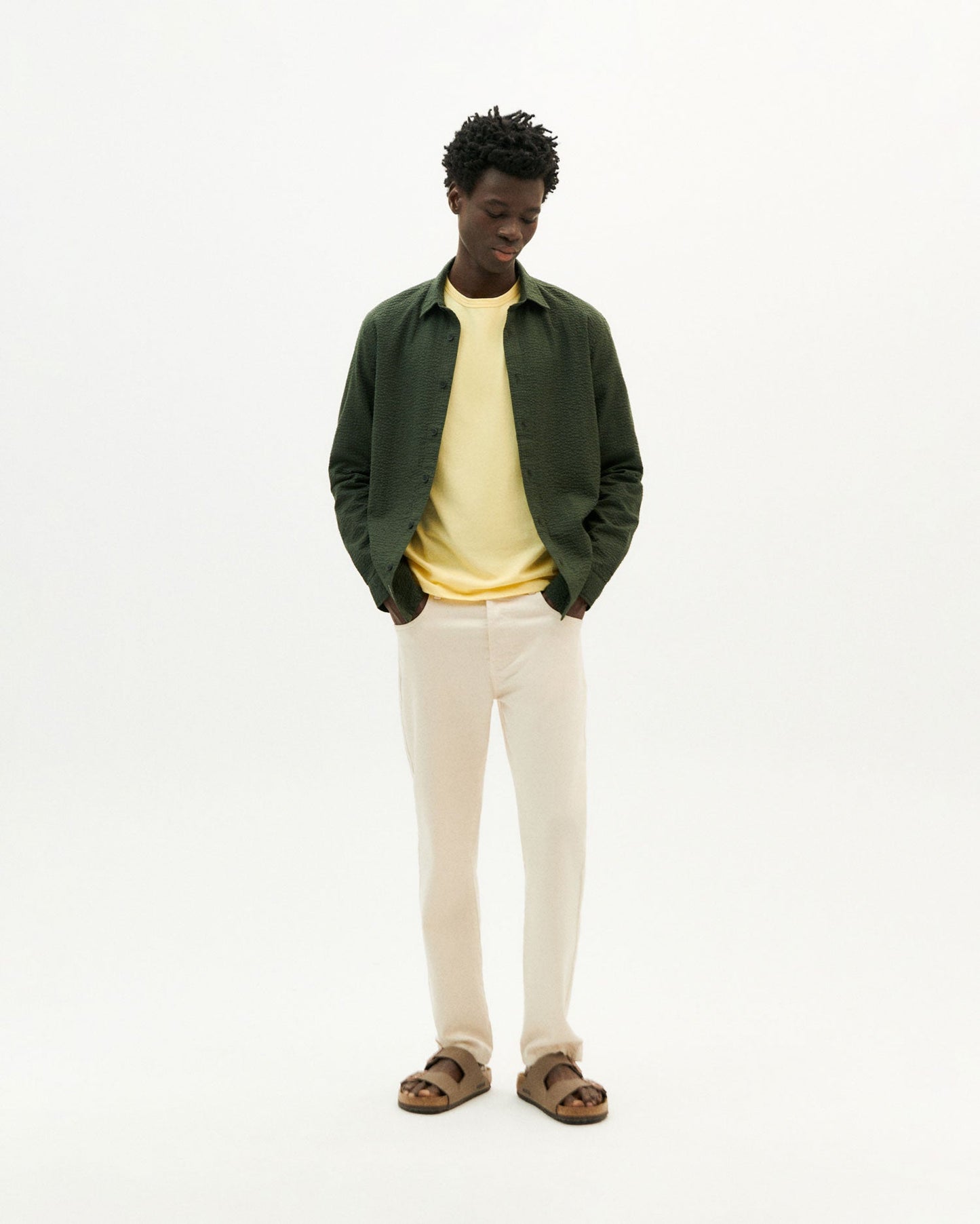 Chemise verte seersucker en coton bio - green seersucker thomas shirt