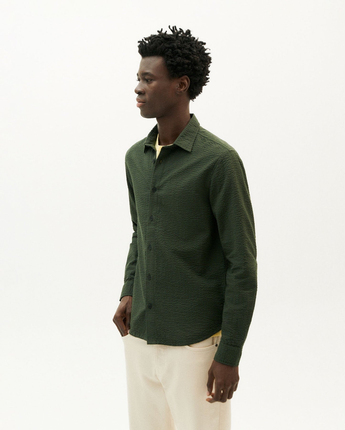 Chemise verte seersucker en coton bio - green seersucker thomas shirt