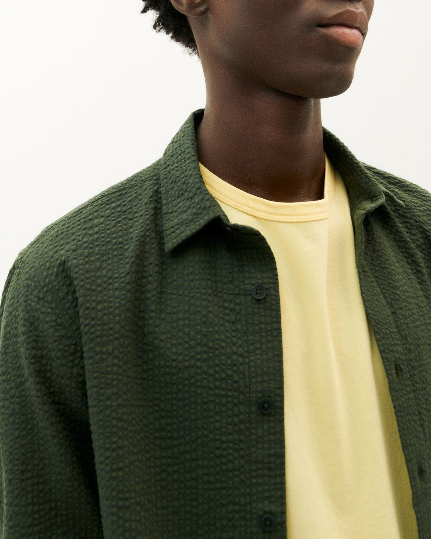 Chemise verte seersucker en coton bio - green seersucker thomas shirt