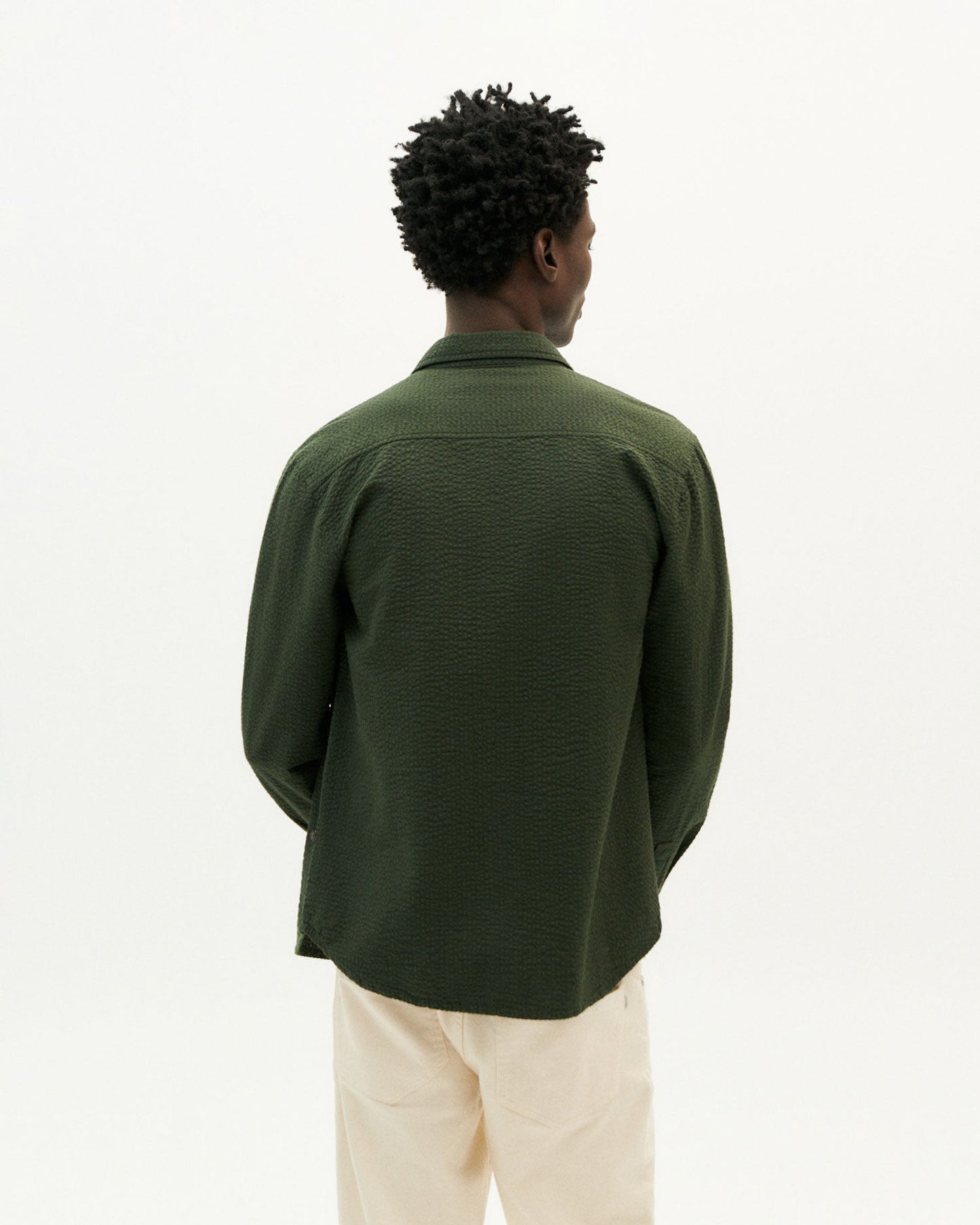 Chemise verte seersucker en coton bio - green seersucker thomas shirt