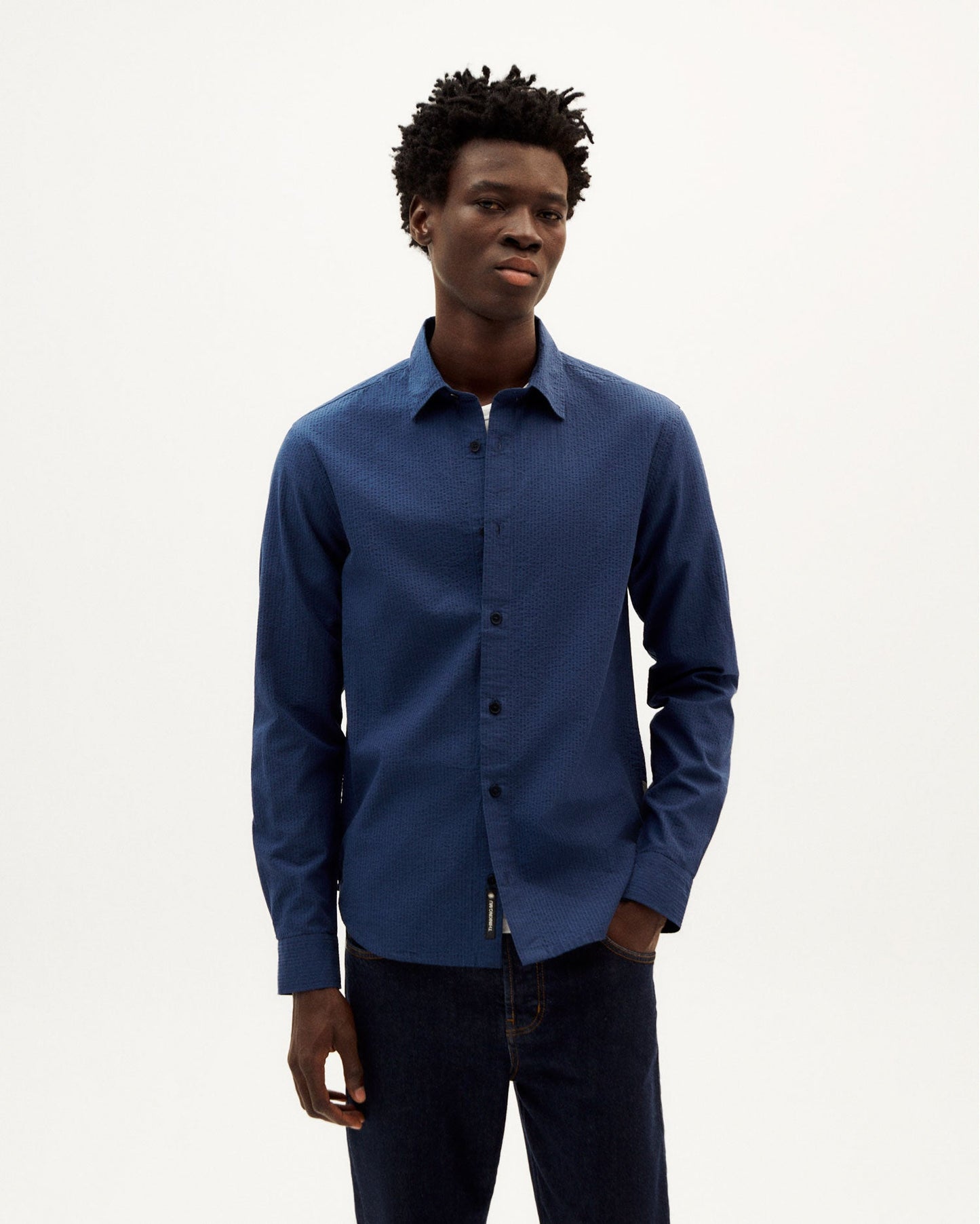 Chemise marine texturée en coton bio - navy seersucker thomas shirt