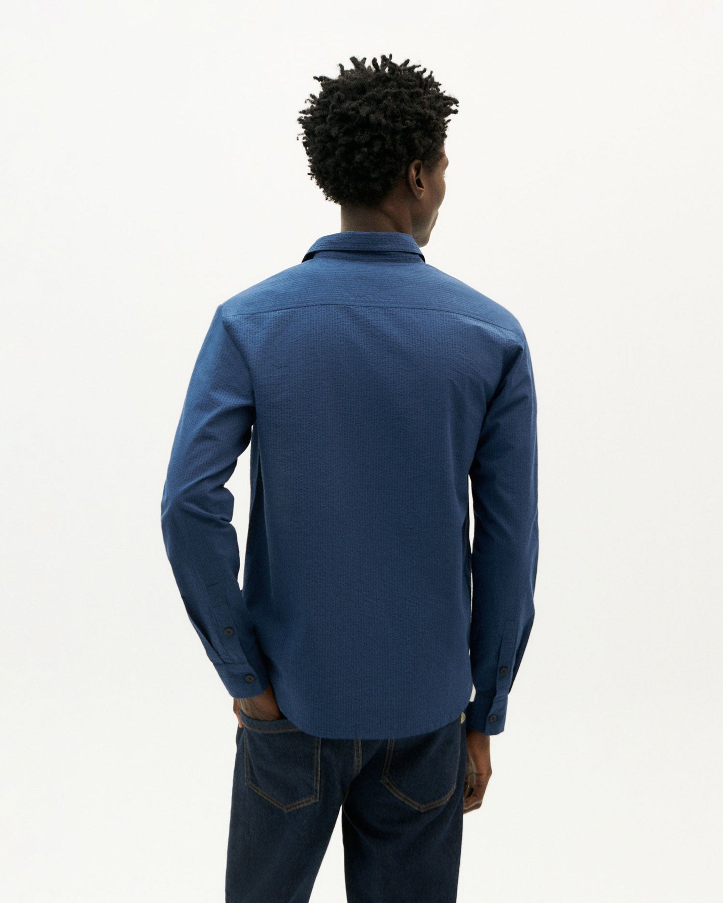 Chemise marine texturée en coton bio - navy seersucker thomas shirt