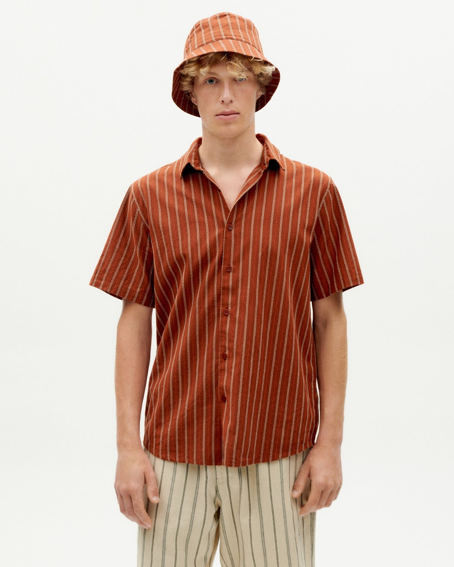 Chemise manches courtes en coton bio | rayé orange "toasted stripes tom shirt"