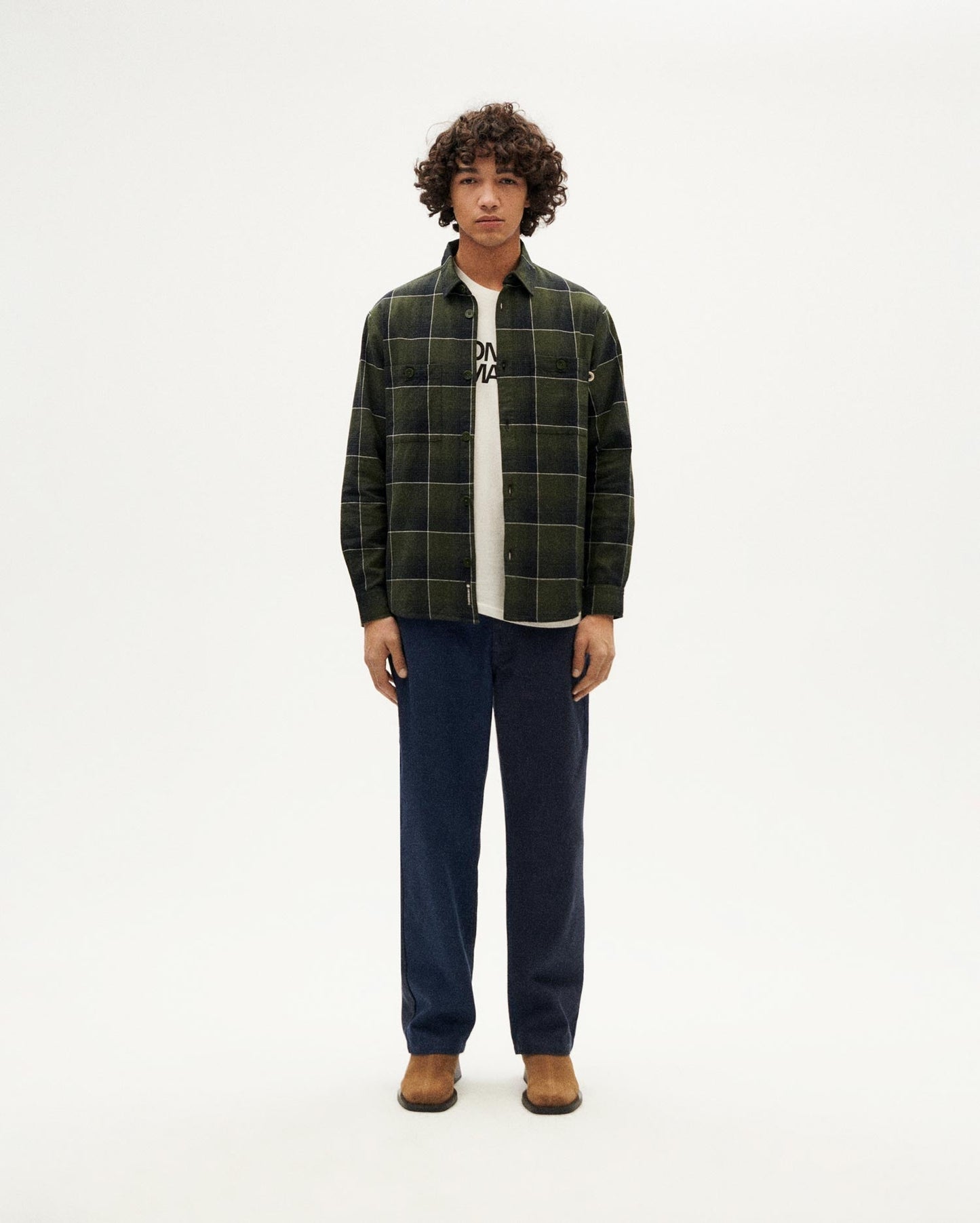 Chemise en coton biologique | multicolore "olive black checks hans shirt - multicolor"