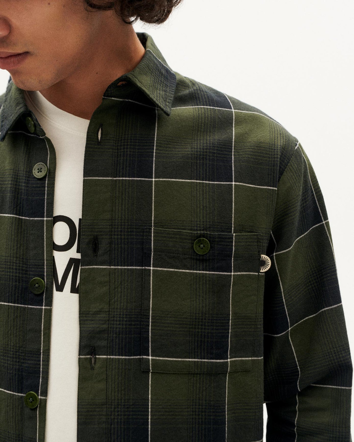 Chemise en coton biologique | multicolore "olive black checks hans shirt - multicolor"