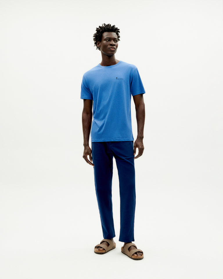 T-shirt en coton bio | Bleu motif brodé "sun believable heritage blue t-shirt"