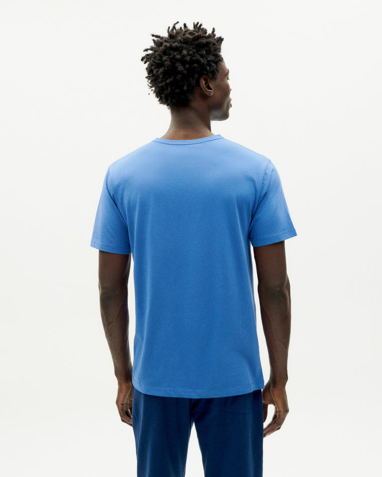 T-shirt en coton bio | Bleu motif brodé "sun believable heritage blue t-shirt"
