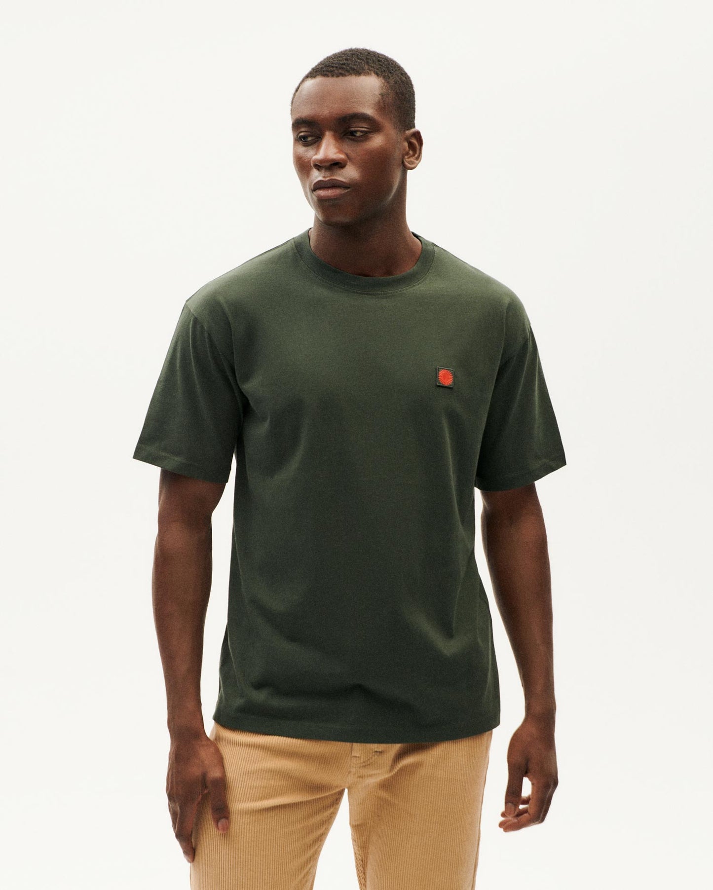 T-shirt imprimé en coton bio | vert "bottle green face sol t-shirt"