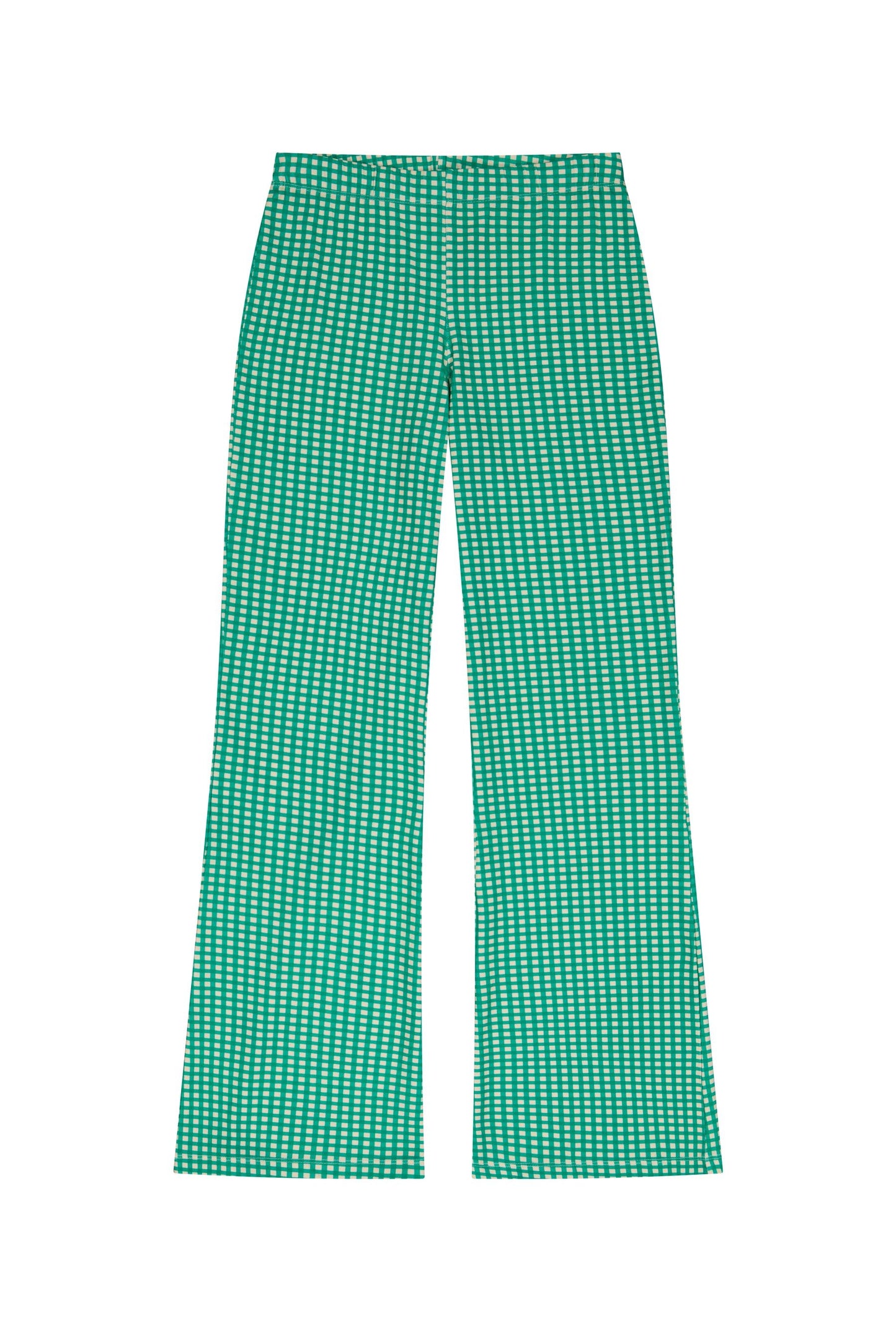 Pantalon coton bio évasé | vichy vert  | Vert
