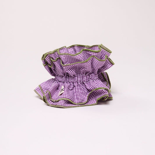 Maxi chouchou en matière upcyclée | vichy violet - bord vert | Violet