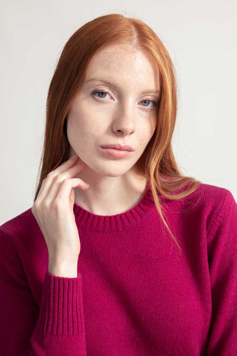 Pull en laine recyclée | rose "laura - rosa ciclamino"