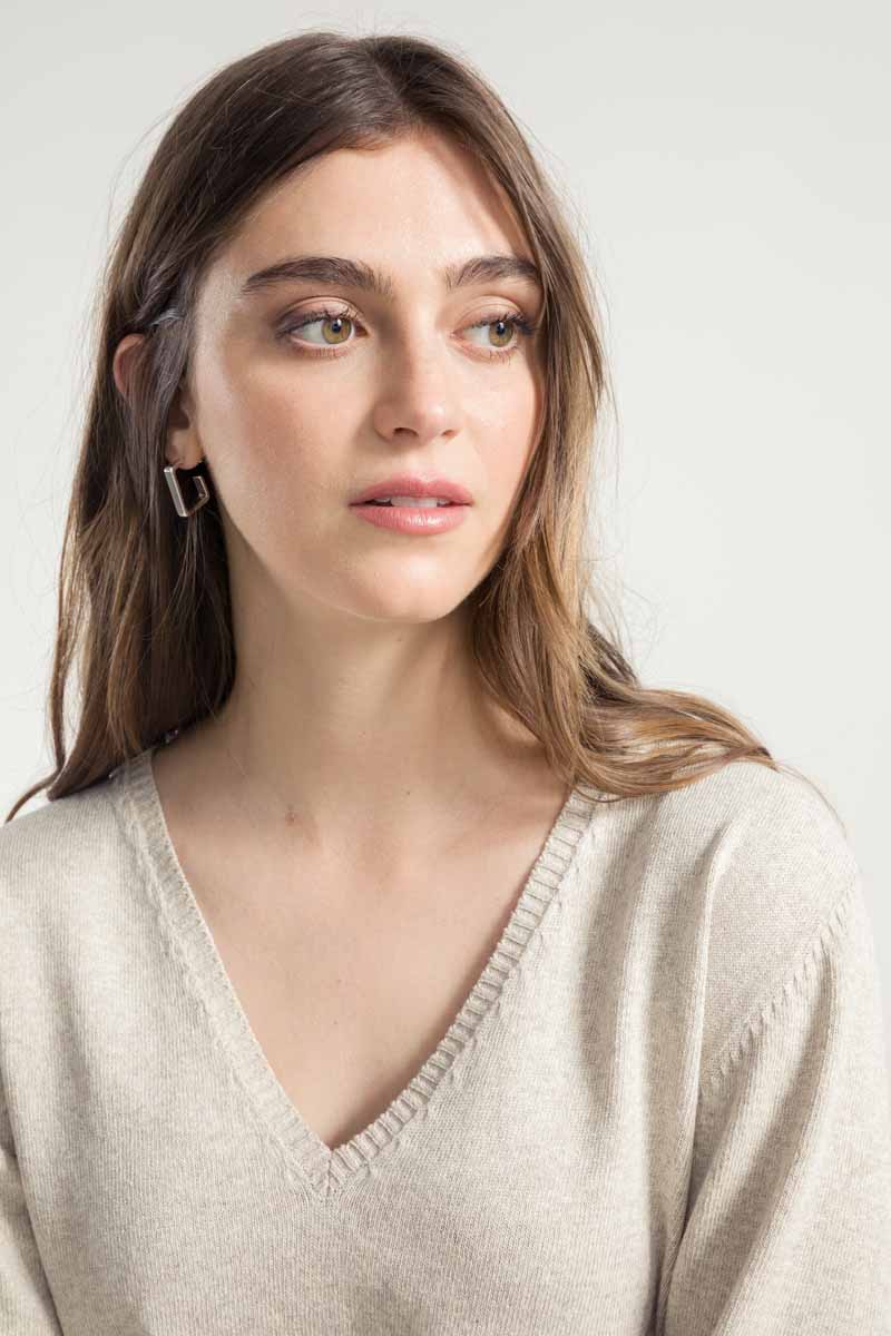 Pull col v en coton bio et recyclé | beige "maglia donna cotone rigenerato arianna"