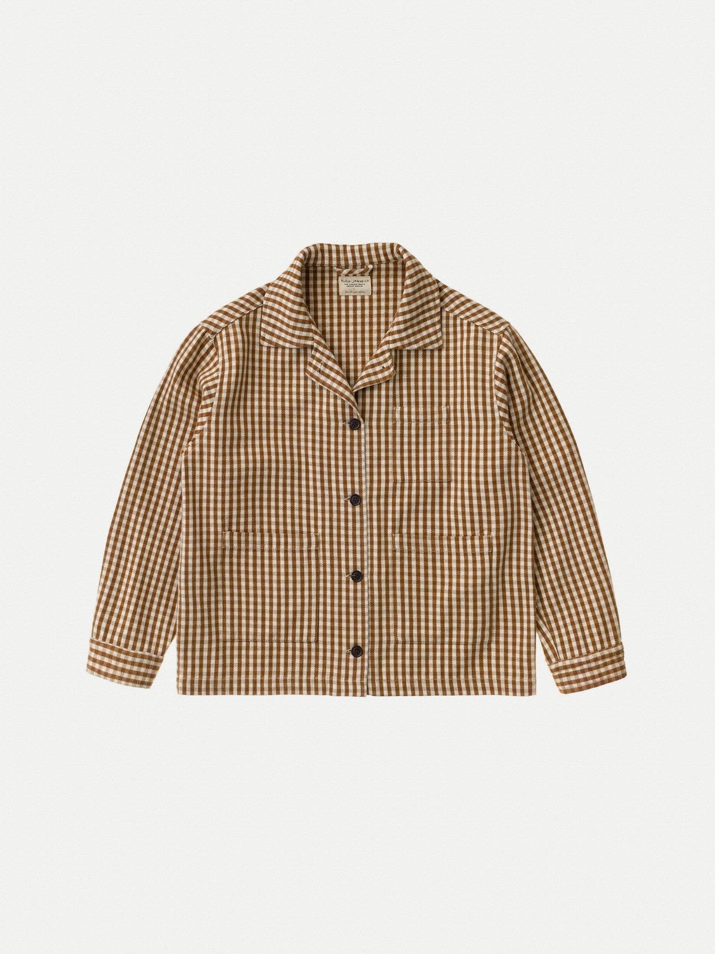 Veste vichy marron et blanche en coton bio - maj overshirt gingham oak