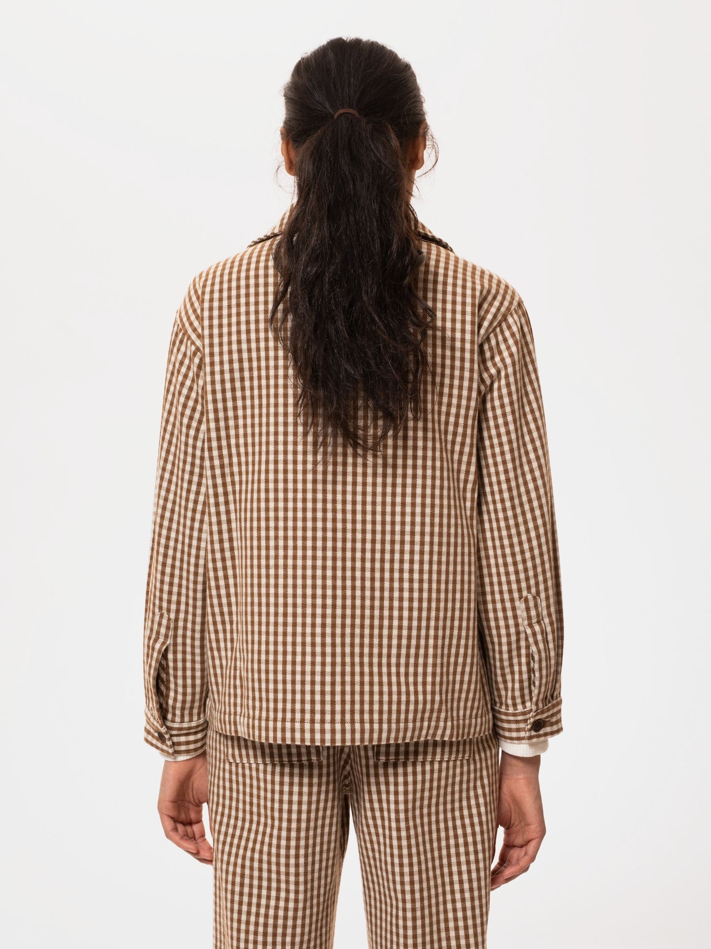 Veste vichy marron et blanche en coton bio - maj overshirt gingham oak