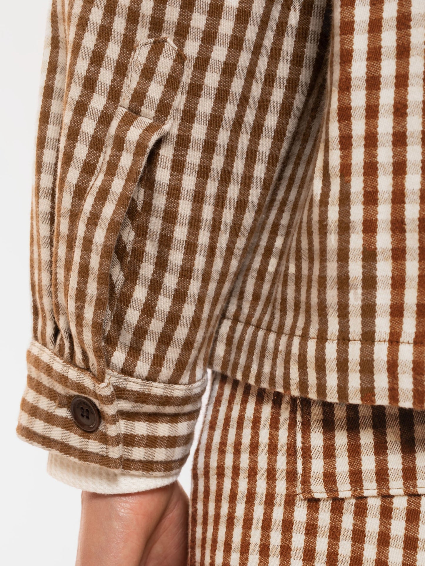 Veste vichy marron et blanche en coton bio - maj overshirt gingham oak