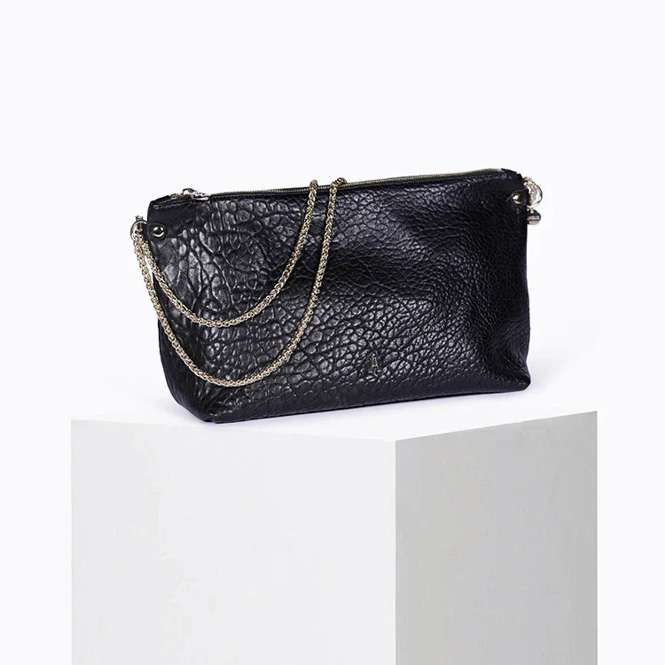Sac à main cuir tannage végétal | noir "mallow - bubble noir"