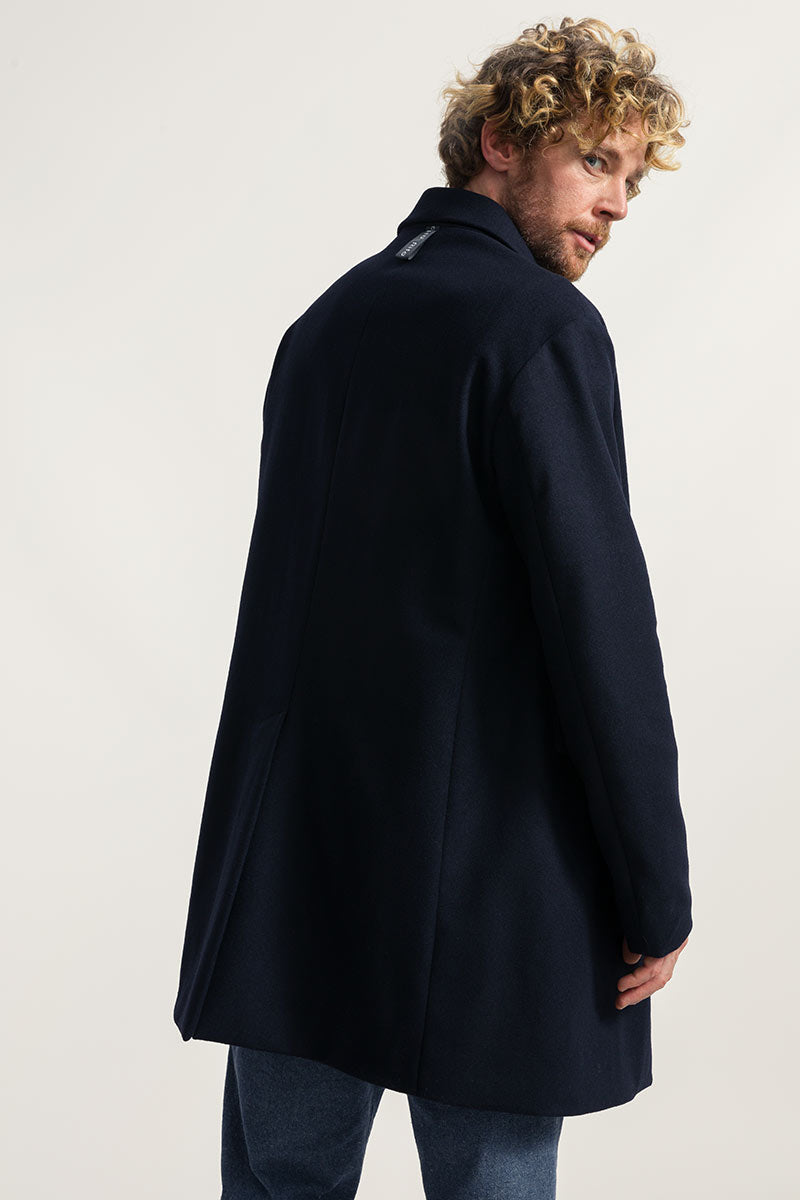 Manteau long en laine recyclée | marine "cappotto lana gilberto blu marina"