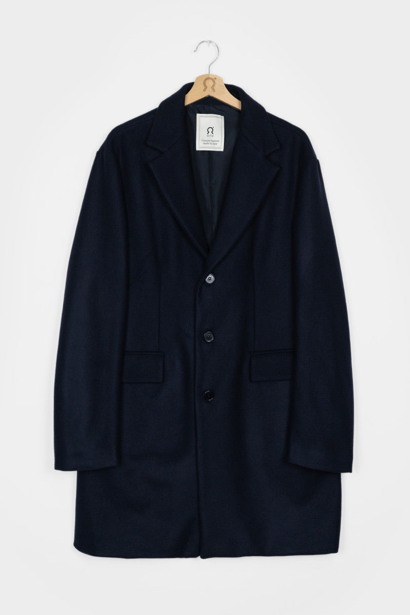Manteau long en laine recyclée | marine "cappotto lana gilberto blu marina"