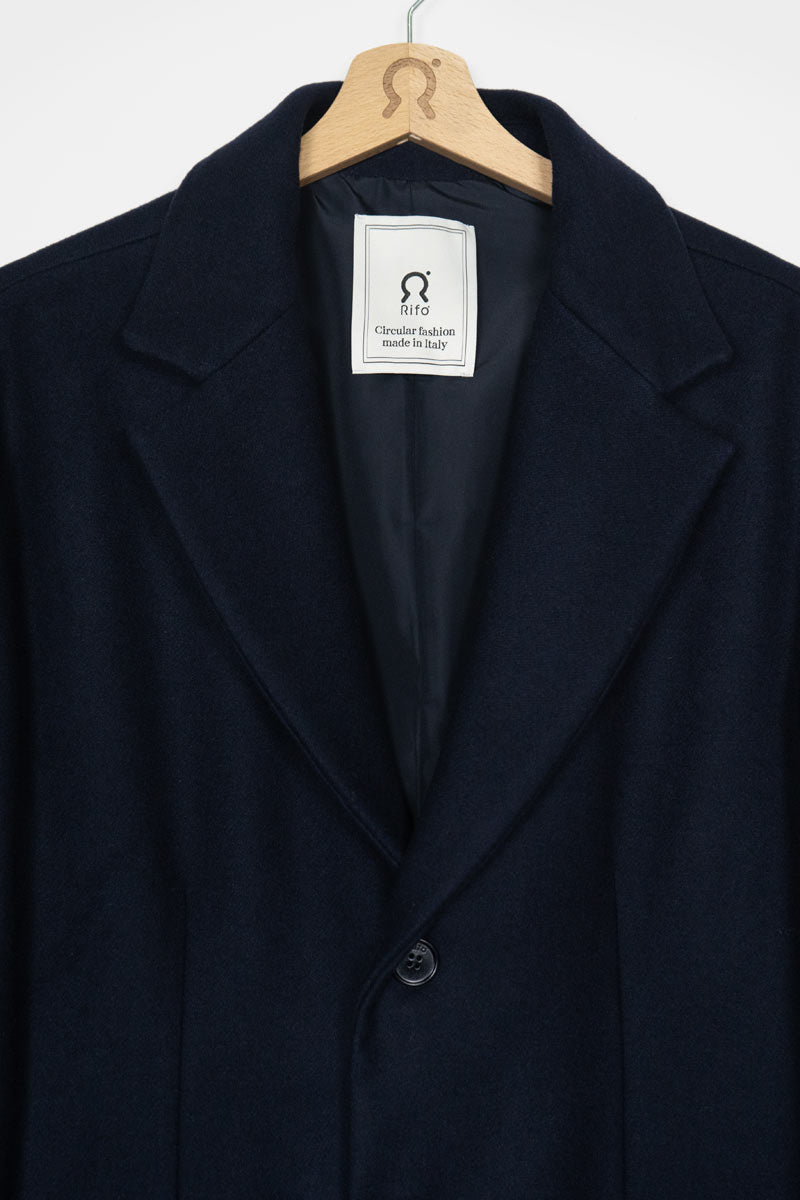 Manteau long en laine recyclée | marine "cappotto lana gilberto blu marina"