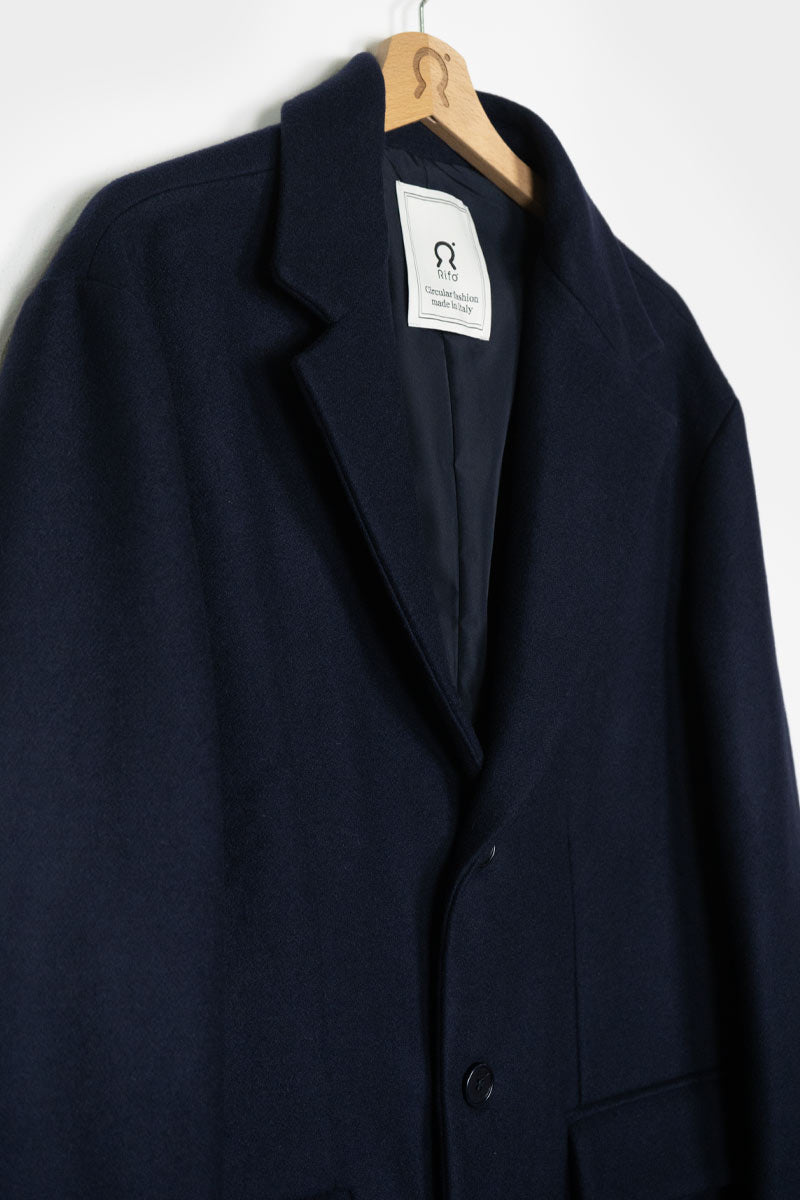 Manteau long en laine recyclée | marine "cappotto lana gilberto blu marina"