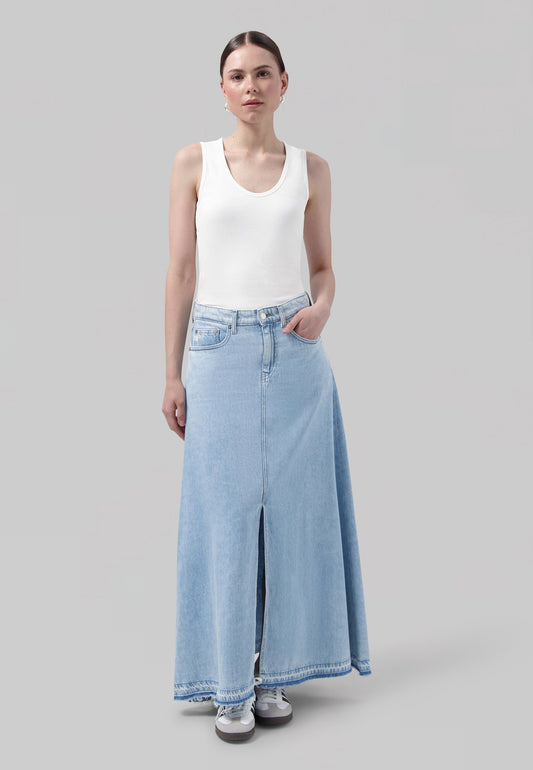 Jupe longue en jean en coton bio et recyclé | Bleu délavé "max flow stone vintage"