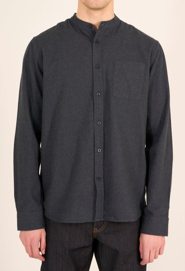 Chemise col officier marine flanelle en coton bio - flannel total eclipse
