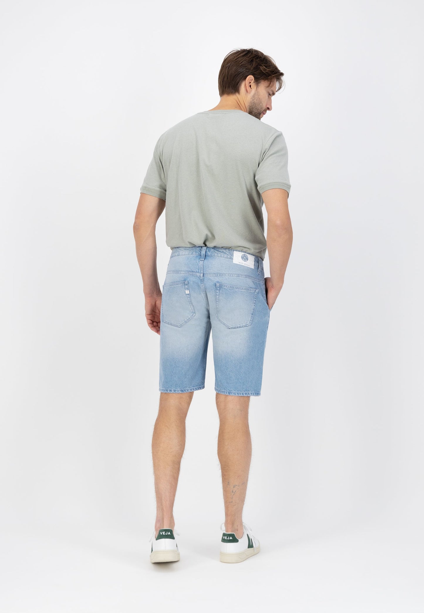 Short bleu clair en coton bio et coton recyclé - Carlo short sun stone