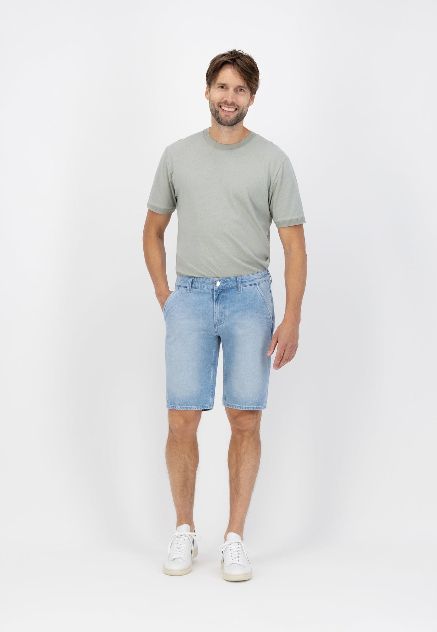 Short bleu clair en coton bio et coton recyclé - Carlo short sun stone
