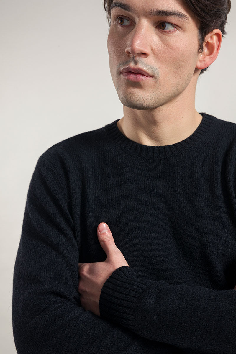 Pull col rond en cachemire recyclé | noir "maglia romeo nero ardesia"