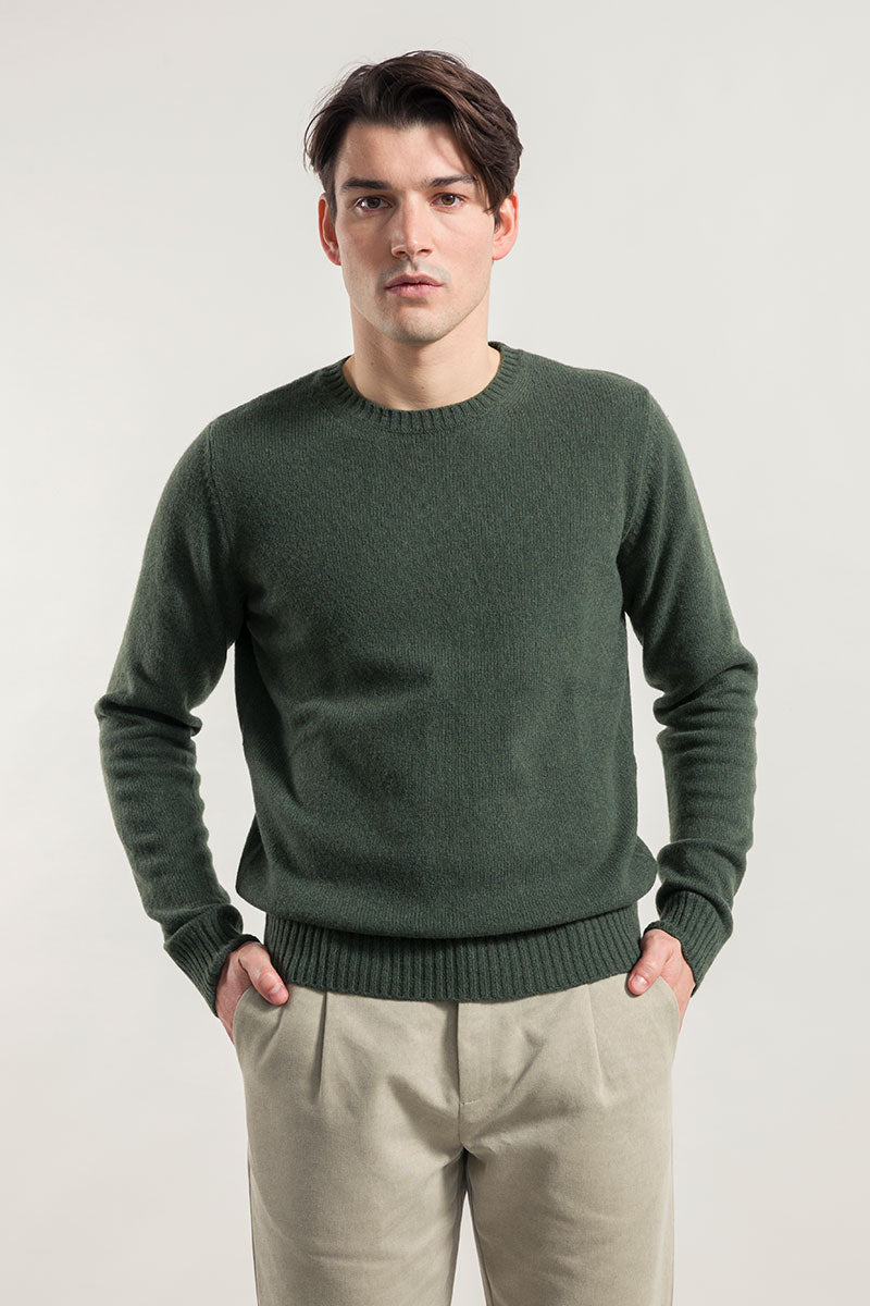 Pull col rond en cachemire recyclé | kaki "maglia romeo verde foresta"