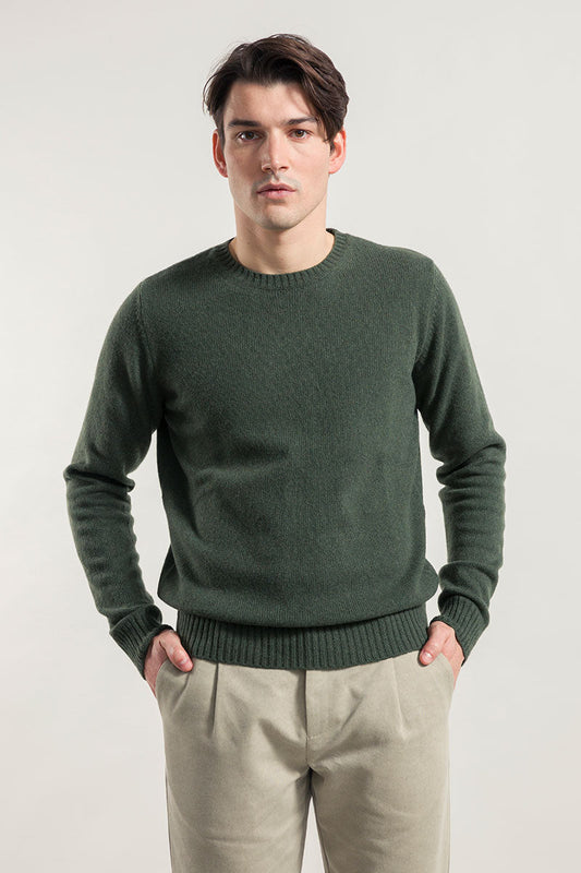 Pull col rond en cachemire recyclé | kaki "maglia romeo verde foresta"