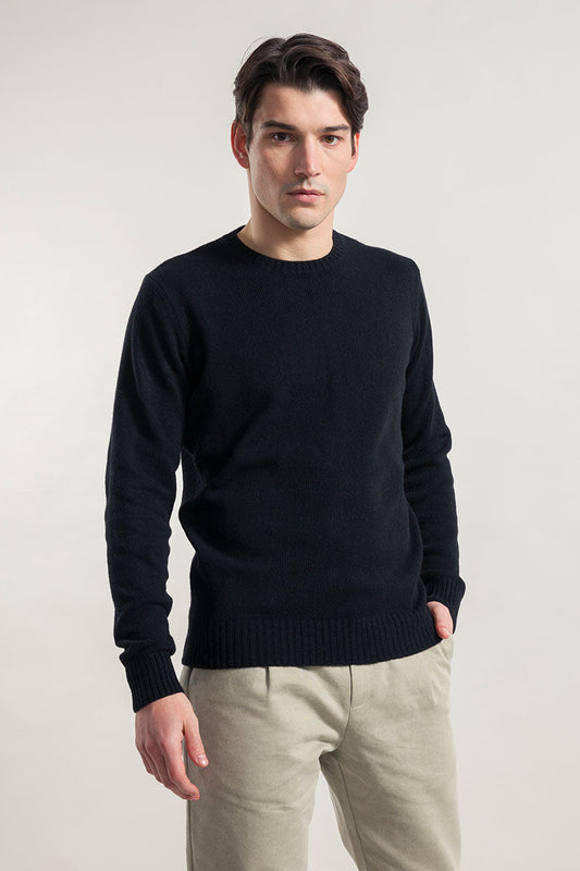 Pull col rond en cachemire recyclé | noir "maglia romeo nero ardesia"