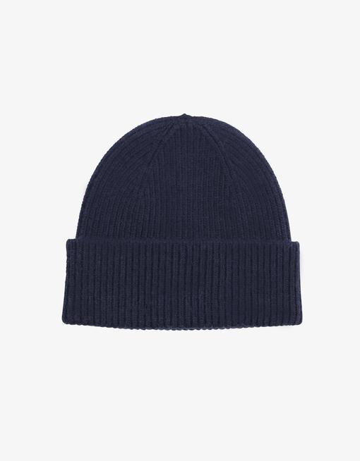 Bonnet marine en laine mérinos recyclée - merino wool beanie navy blue