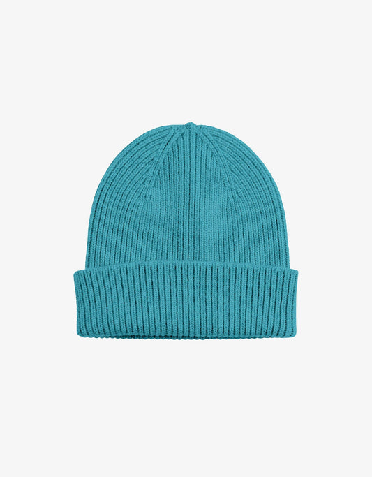 Bonnet bleu canard en laine mérinos recyclée - merino wool beanie teal blue