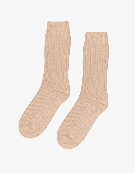Chaussettes beiges en laine mérinos recyclée - honey beige