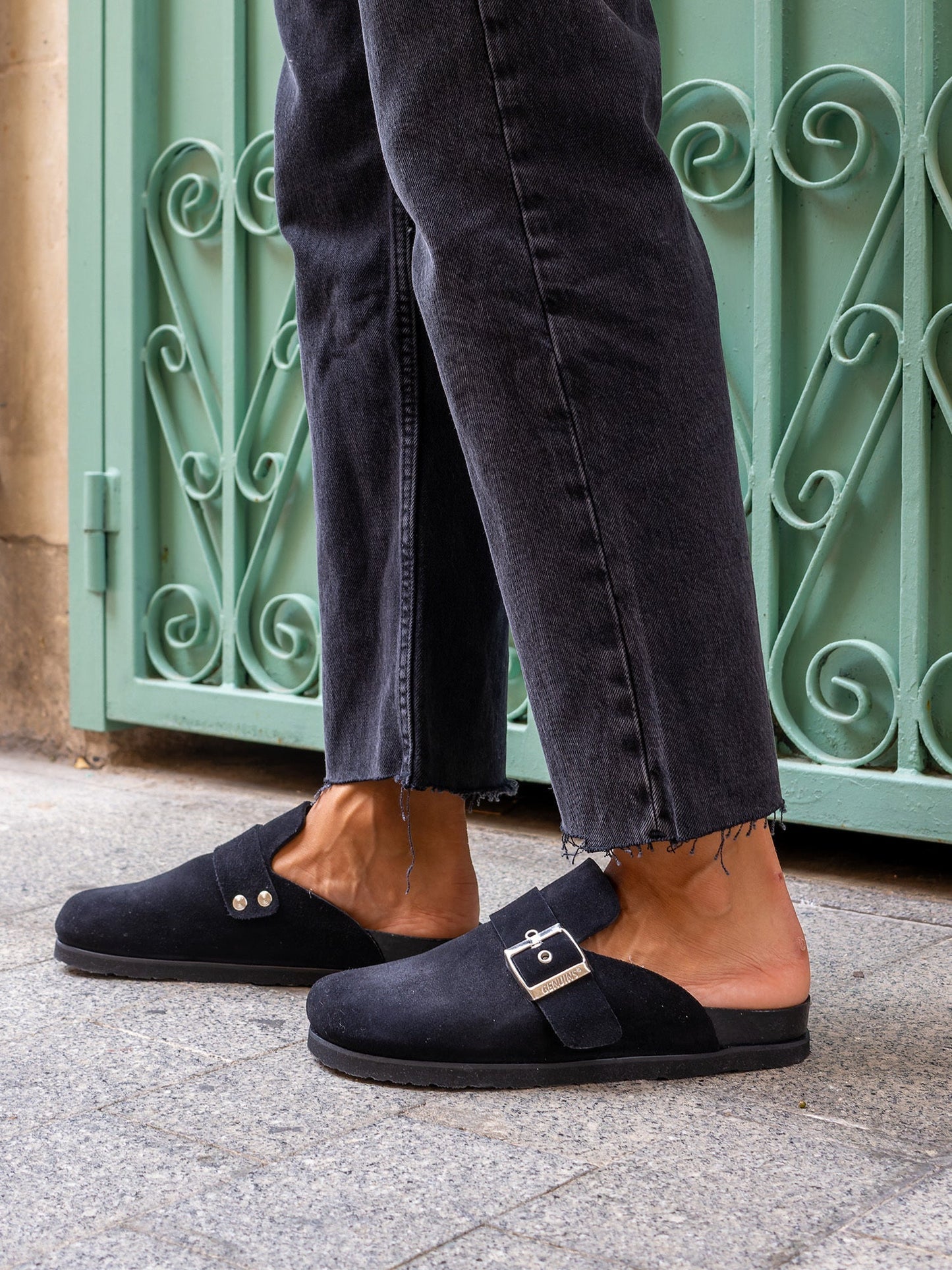 Sabots en croûte de velours certifié | Noir "izar velour noir"