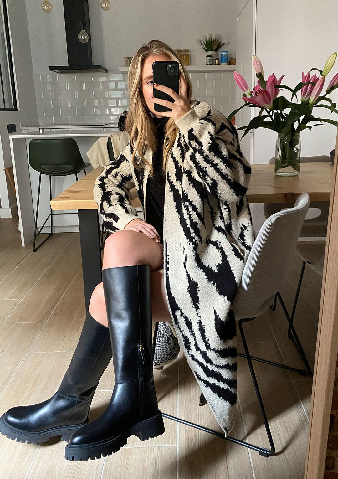 Bottes hautes en cuir certifié | Noir "pluie black"