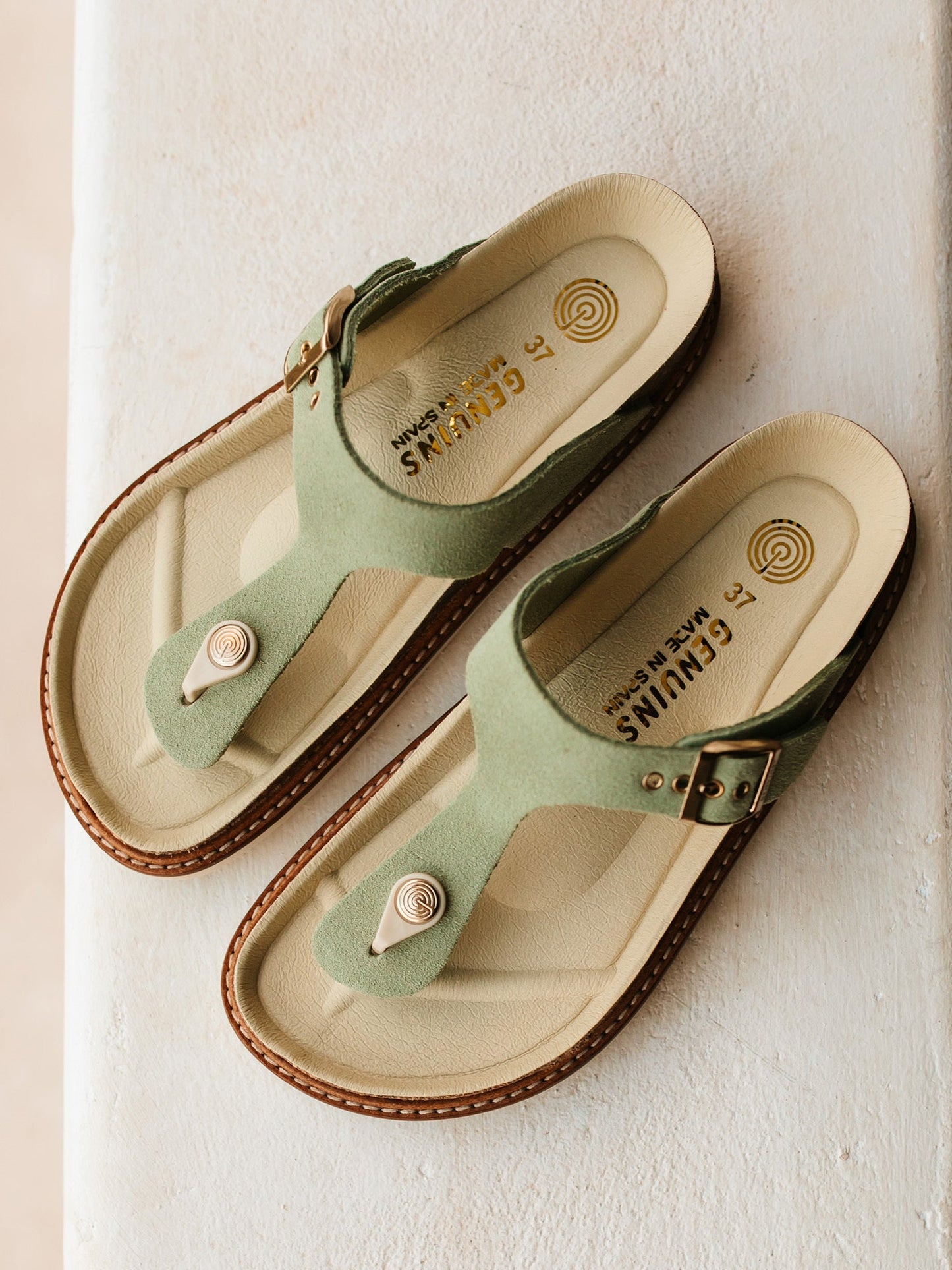 Sandales vertes en cuir certifié - rosas verde