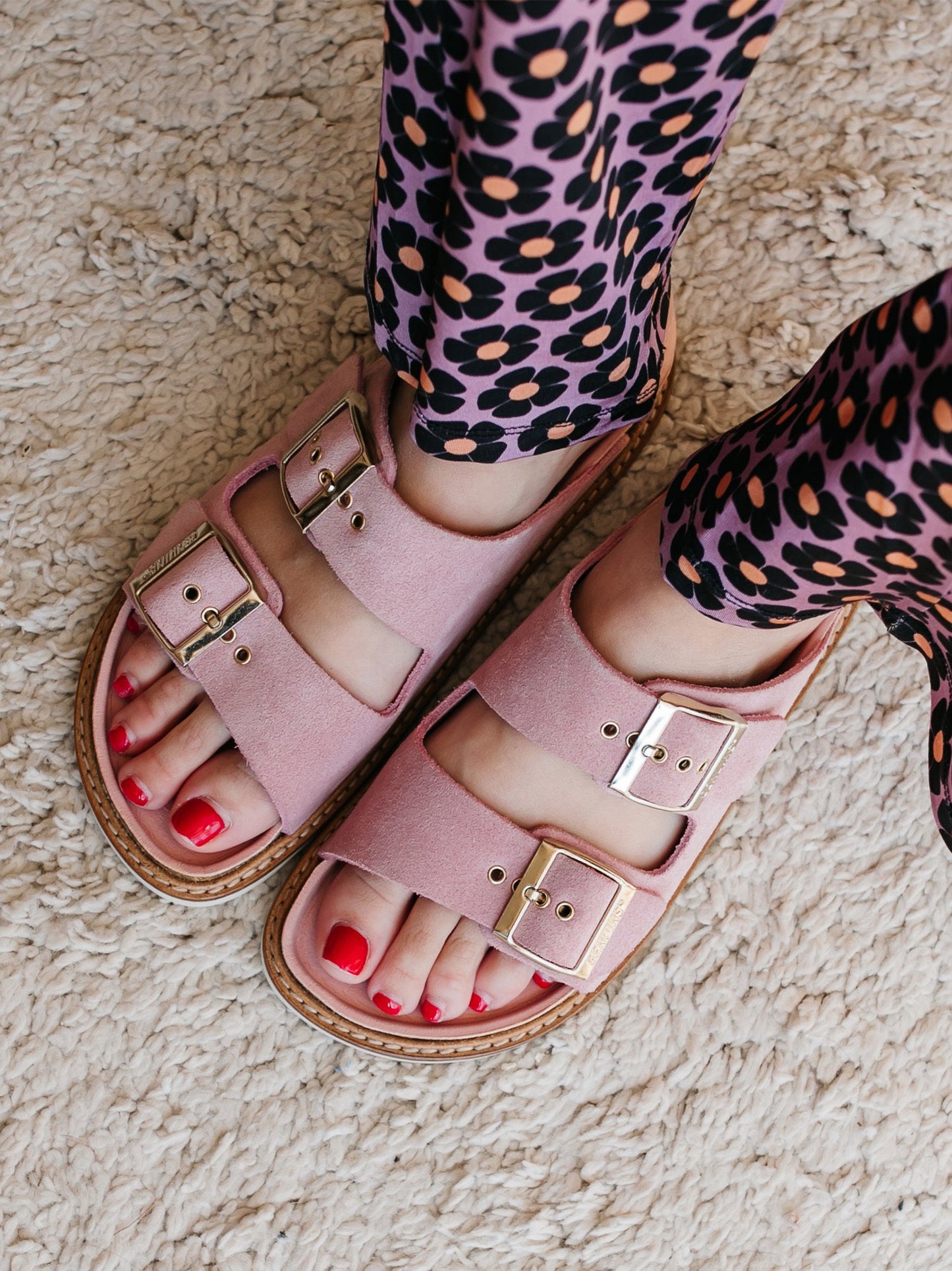 Sandales roses en cuir certifié - hawaii velour pink