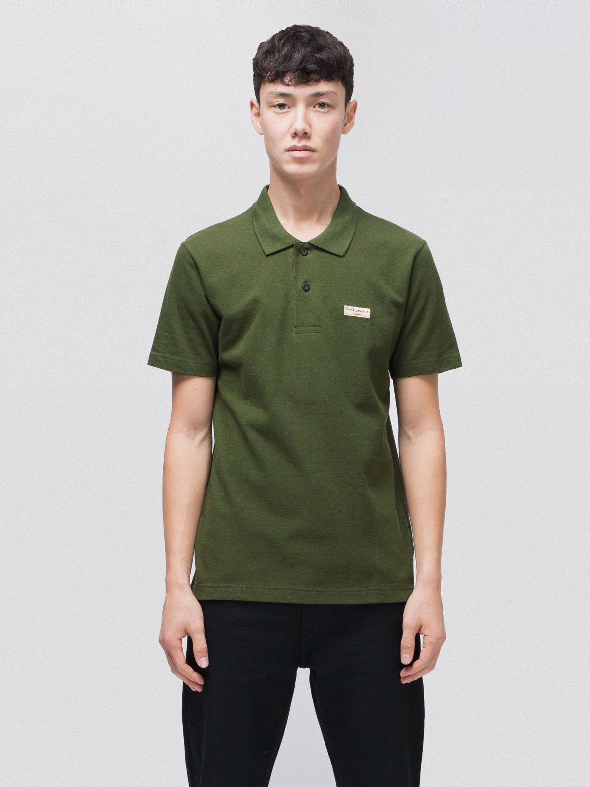 Polo uni kaki en coton bio - Mikael logo