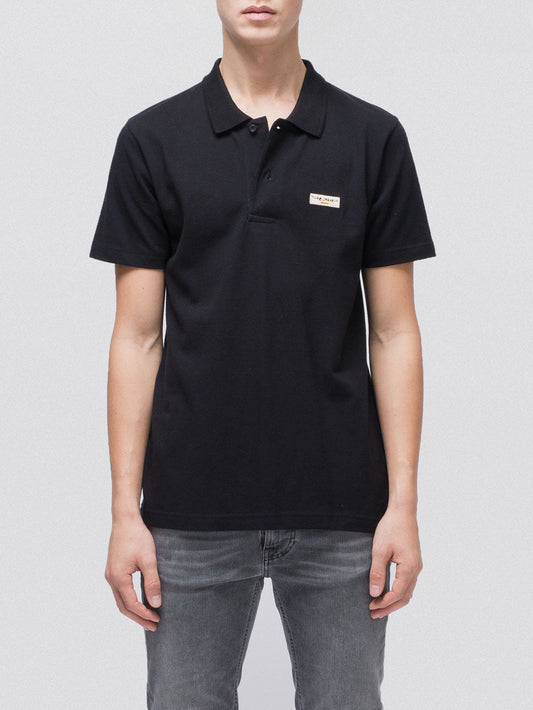 Polo uni noir en coton bio - Mikael Logo