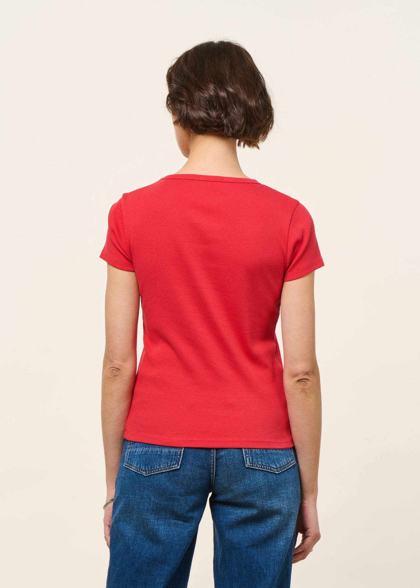 T-shirt manches courtes côtelé en coton bio | rouge | Rouge