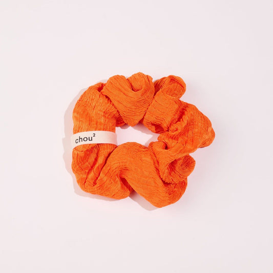 Chouchou en matière upcyclée | orange "jacquard cloqué orange - grand" | Orange