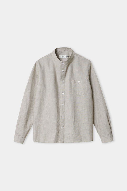 Chemise col officier en coton bio | rayée beige "nathan eco brushed str peanut"
