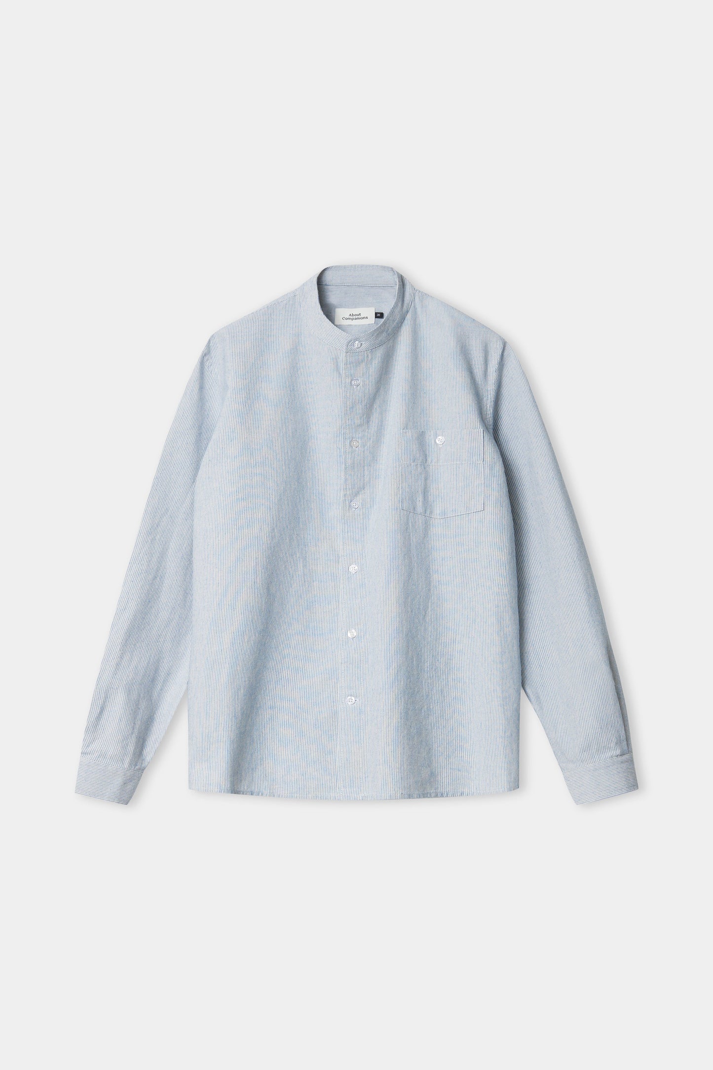 Chemise col mao en coton bio | rayée bleue "nathan eco brushed str vint. blue"