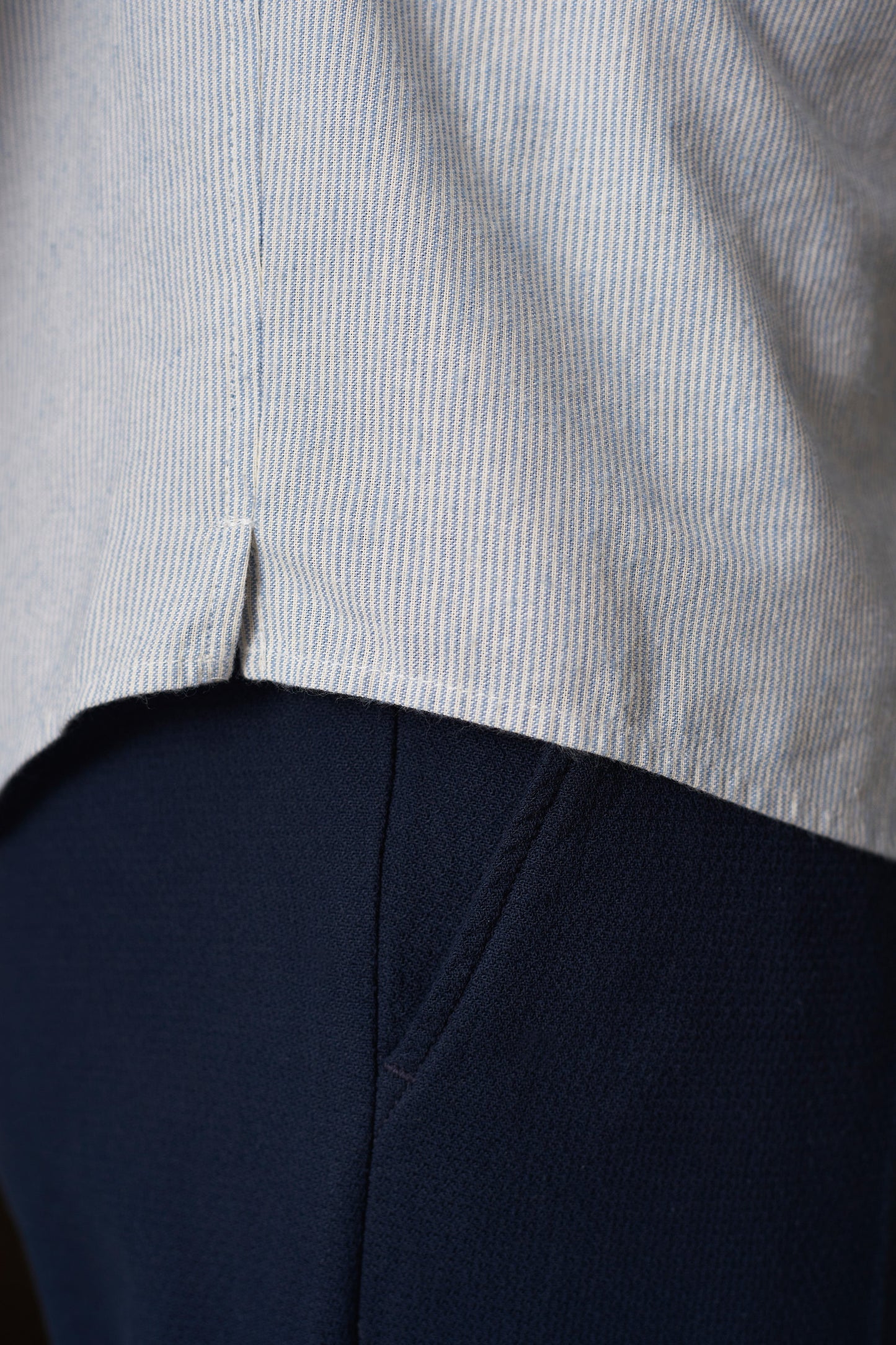 Chemise col mao en coton bio | rayée bleue "nathan eco brushed str vint. blue"