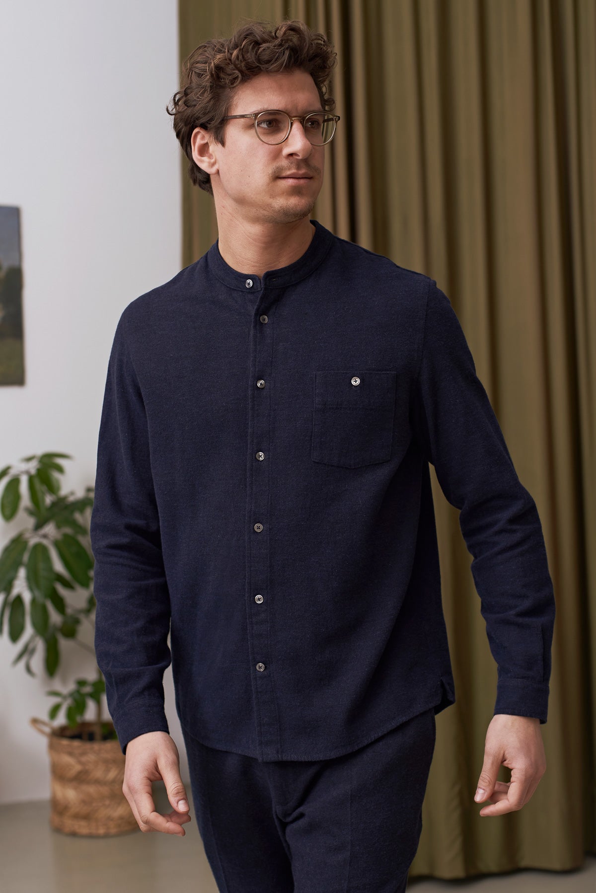 Chemise droite col officier flanelle en coton bio | marine "nathan shirt - eco deep sea flannel"