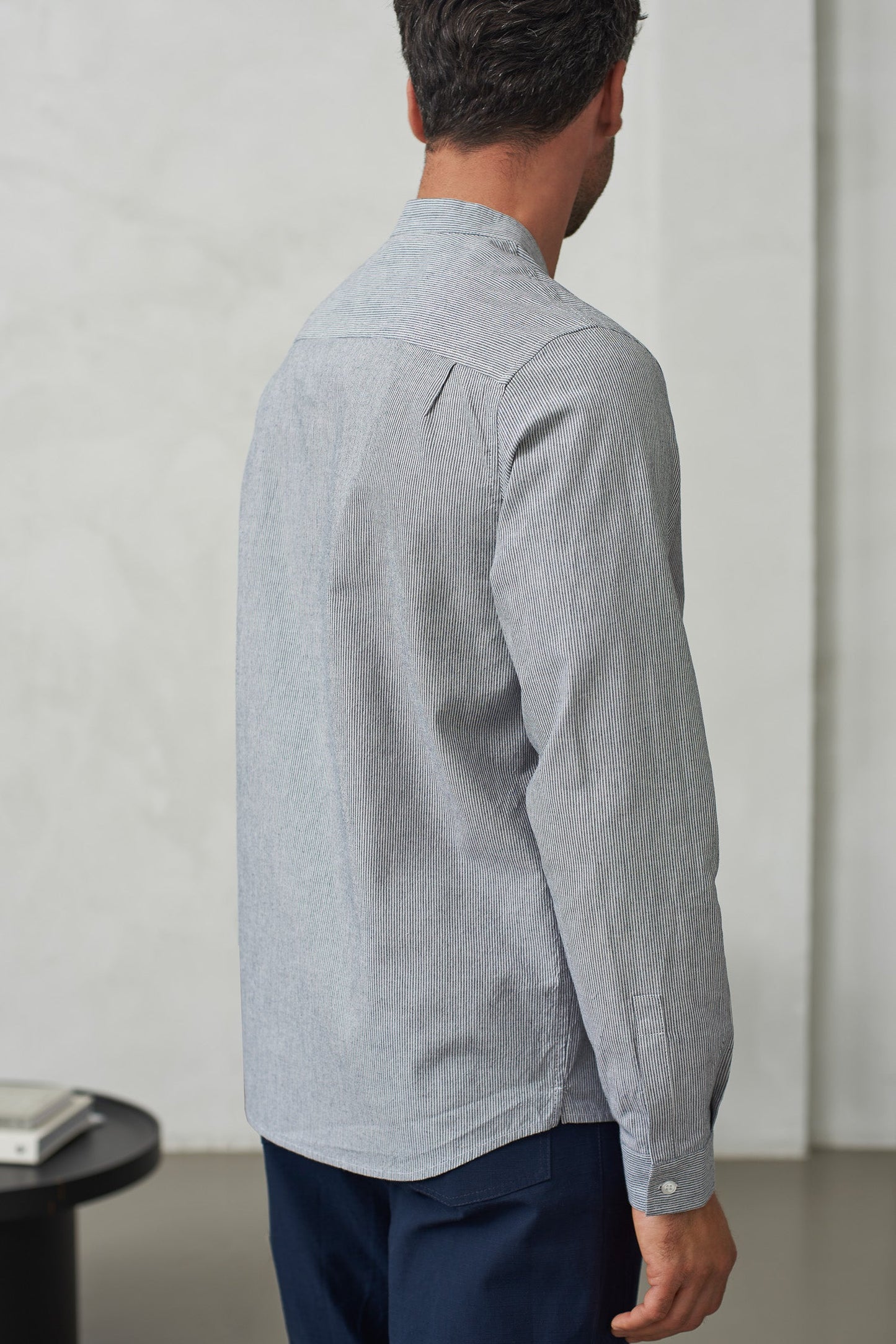 Chemise col officier en coton bio | rayée bleue "nathan eco oxford striped navy"