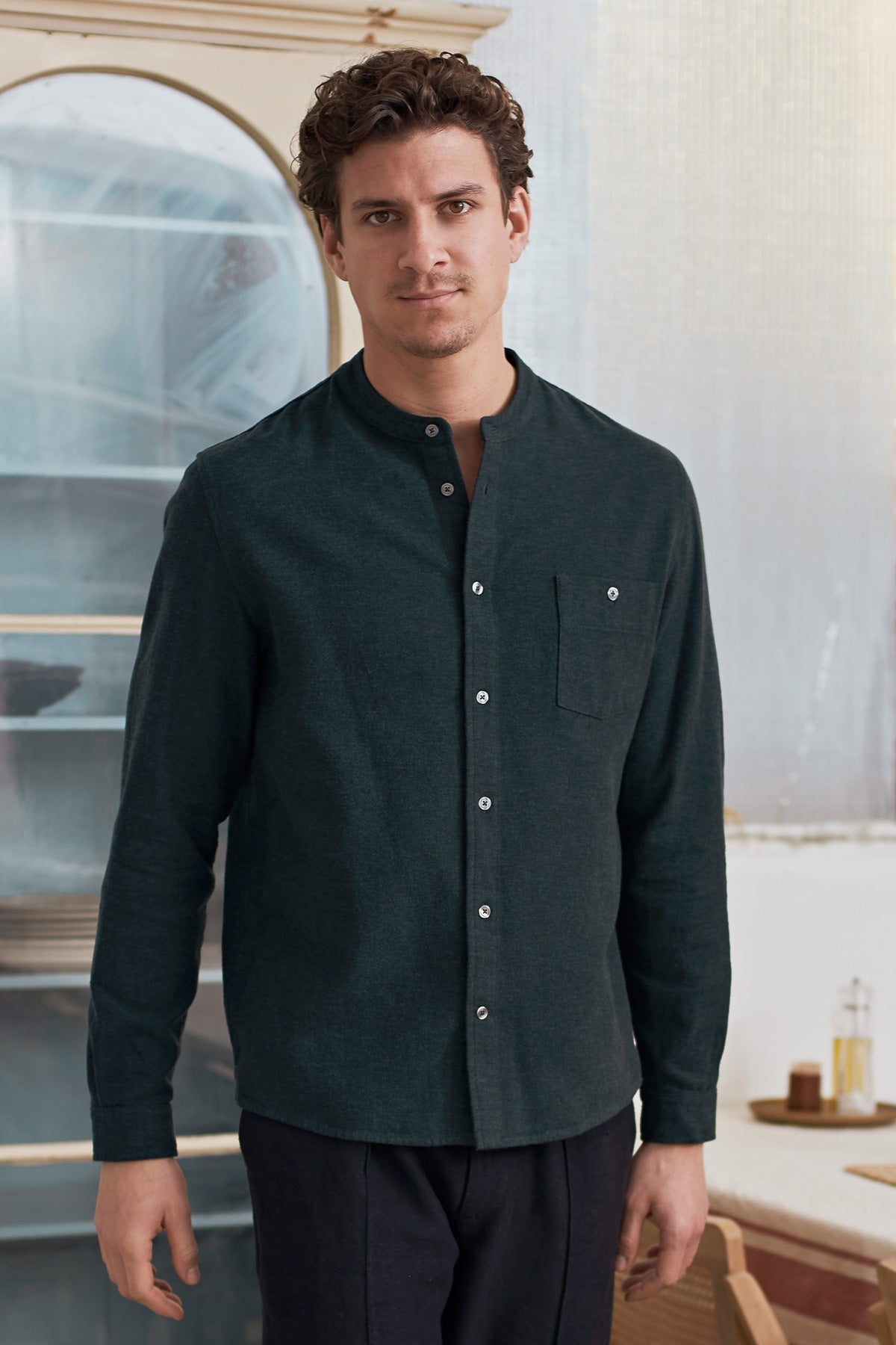 Chemise droite col officier flanelle en coton bio | vert "nathan shirt - eco scot green flannel"